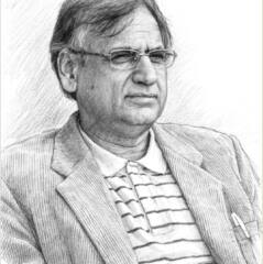 Pencil-sketch portrait of Ranjan Nehru