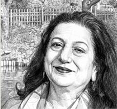 Pencil-sketch portrait of Sunanda Nehru Ganju